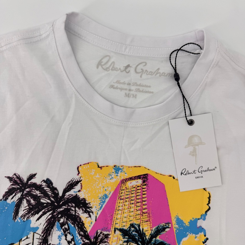 Robert Graham Tropical City T-Shirt Mens Medium White Graphic Cotton OF5763-100‎